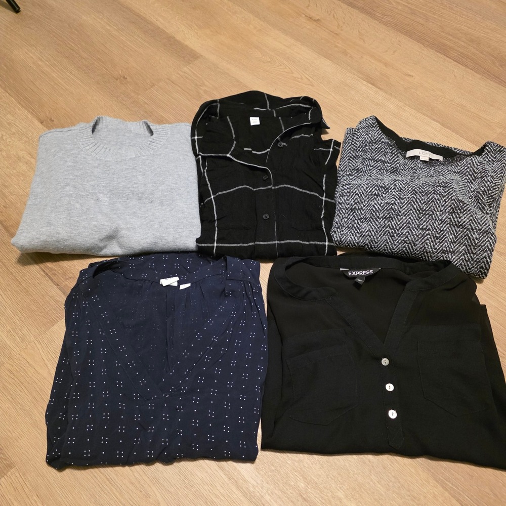 Womens Top Bundle Loft Gap Express BP Shein Size XS XXS Grey Black Navy 5pc Lot